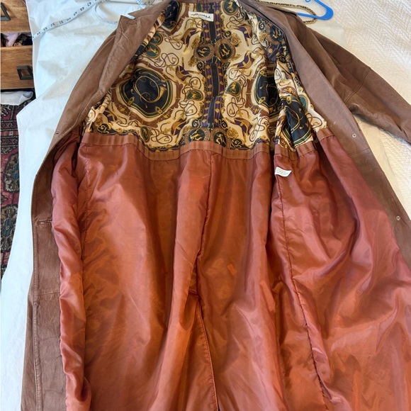 Split Ends 90s Brown Leather Duster Trench Coat size L - Picture 13 of 14